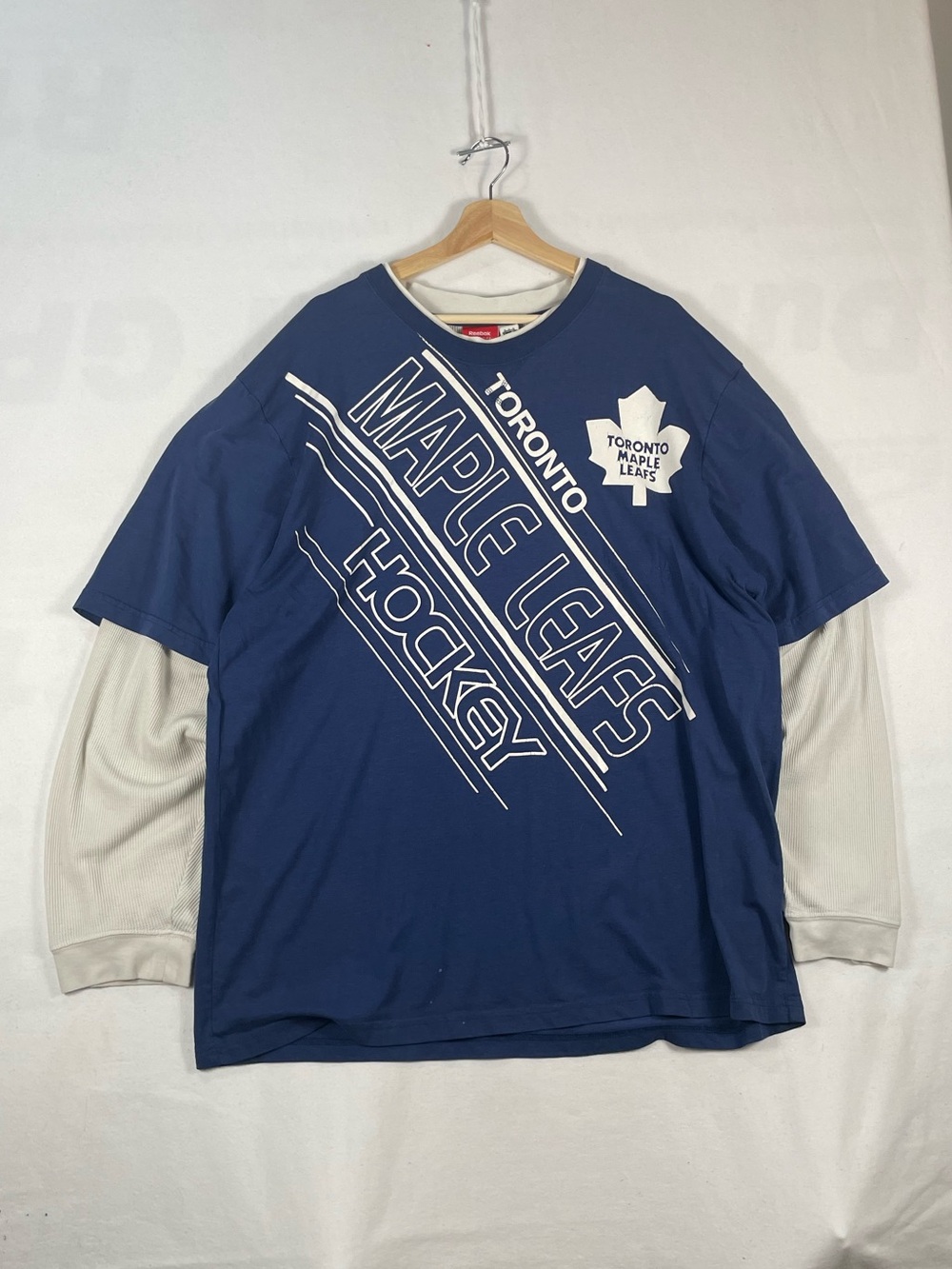 Vtg Reebok Toronto Maple Leafs Face Off NHL Layered Collar Thermal shirt Sz 2XL